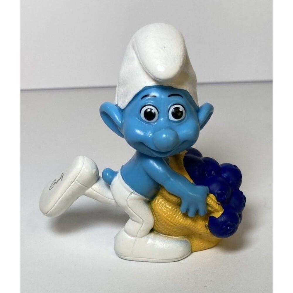 The Smurfs Greedy Smurf Figurine Holding Grapes, Peyo 2011 Collectible